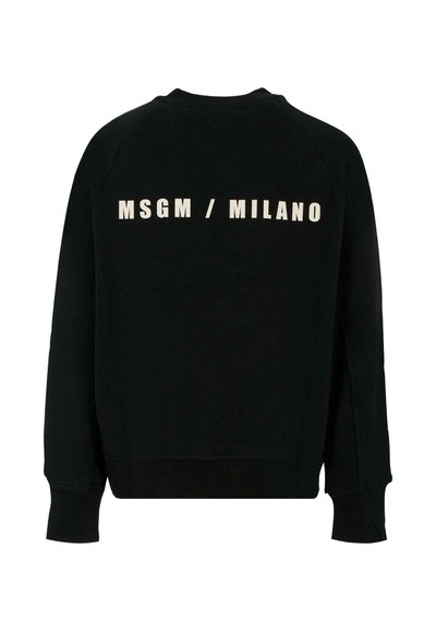 Felpa nera con la scritta "MSGM / MILANO" stampata in bianco sul retro. Realizzata in morbido tessuto con polsini e orlo a costine.