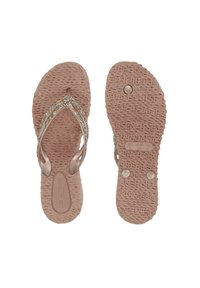 Lichtroze flip-flops van rubber met kristalversierde banden en getextureerde zolen met logo- en maatdetails.