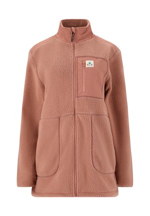 Fleecejacke in staubrosafarbener Ausführung mit Reißverschluss, hohem Kragen und zwei Fronttaschen. Verfügt über eine Brusttasche mit Reißverschluss und Logodetail.
