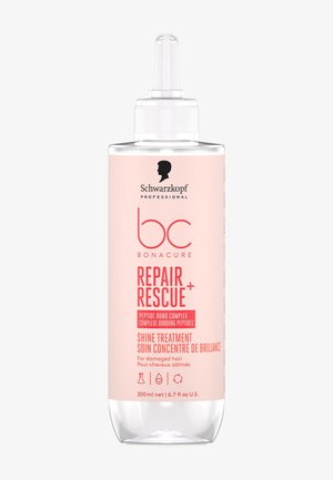 Schwarzkopf BC Bonacure Repair Rescue Shine Treatment per capelli danneggiati, flacone trasparente da 200 ml con tappo dosatore bianco.
