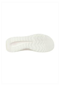 Suela de zapato de goma blanca con un patrón de olas, texturizada para ofrecer agarre, con ligera salpicadura y un arco moldeado para soporte.