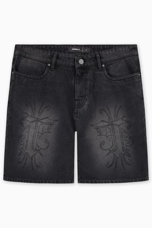 FAVELA KNEE EMBROIDERY UNISEX - Denimshorts - black washed