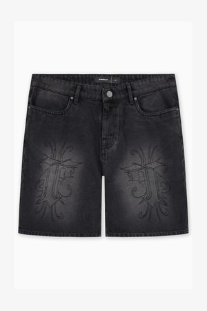 FAVELA KNEE EMBROIDERY UNISEX - Shorts vaqueros - black washed