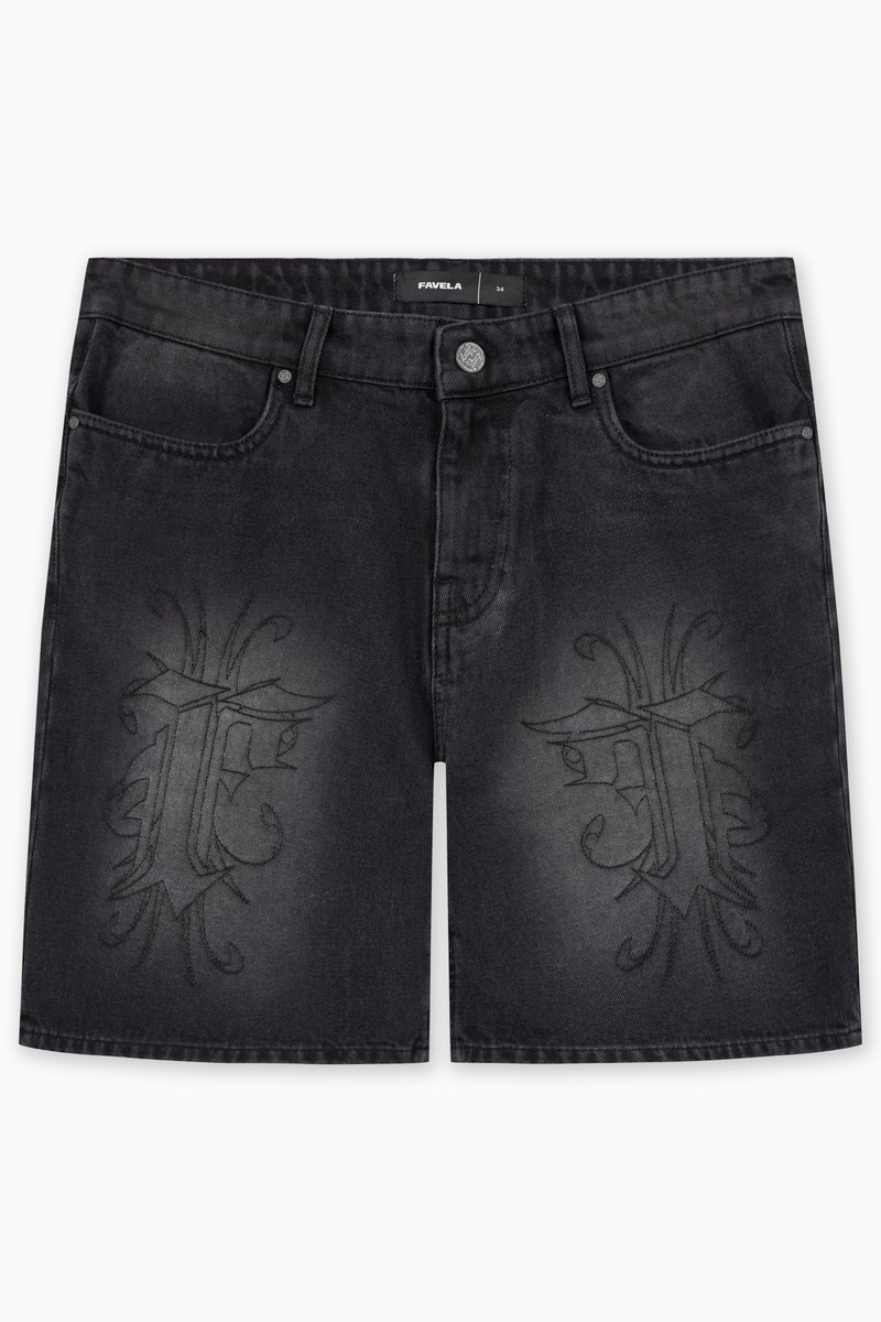 FAVELA Short en jean denim noir