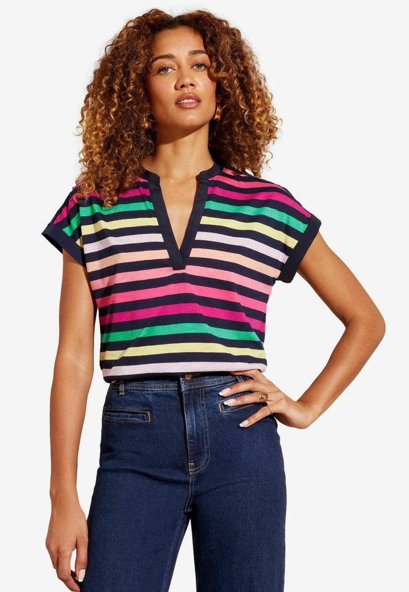 Love & Roses SHORT SLEEVE - Marškinėliai su spaudiniu - navy blue rainbow stripe