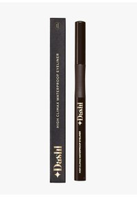 Brauner, wasserdichter Eyeliner in einem schlanken Stiftdesign. Begleitet von einer Box mit goldener Schrift auf schwarzem Hintergrund, die Produktdetails angibt.