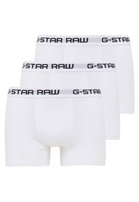 Set di tre boxer bianchi in cotone, con logo G-Star RAW nero sulla cintura elastica. Texture liscia e design aderente.