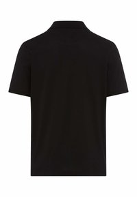 Zwarte poloshirt met korte mouwen, kraagontwerp en een gladde textuur. Geen zichtbare logo's of patronen. Standaard pasvorm, achterkant is weergegeven.
