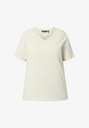 Ulla Popken, T-SHIRT, STICKEREI, CLASSIC, V-AUSSCHNITT, HALBARM - T-shirt basique - vanilla