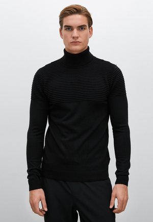 TEXTURED LONG SLEEVE TURTLENECK - Neule - black