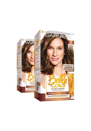 GARNIER TINTA CAPELLI BELLE COLOR, COLORE LUMINOSO E RIFLESSI NATURALI, COPRE IL 100% DEI CAPELLI BIANCHI - 2 PACK - Tinte capelli - castano chiaro dorato naturale