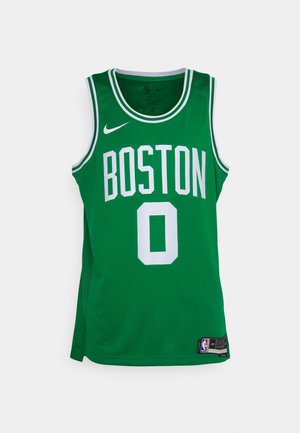 Žalia krepšinio marškinėliai su baltais užrašais "BOSTON" ir numeriu "0". Suapvalintas kaklas, be rankovių dizainas ir Nike logotipas.