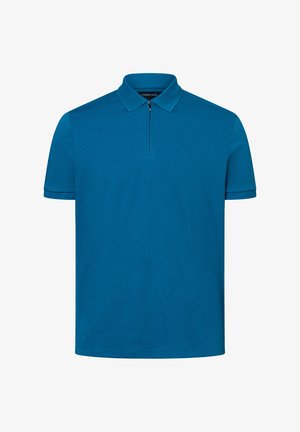 Polohemd in Blau, aus einem glatten Baumwollmix gefertigt. Verfügt über einen Reißverschlusskragen, kurze Ärmel und ein klassisches Schnittdesign.