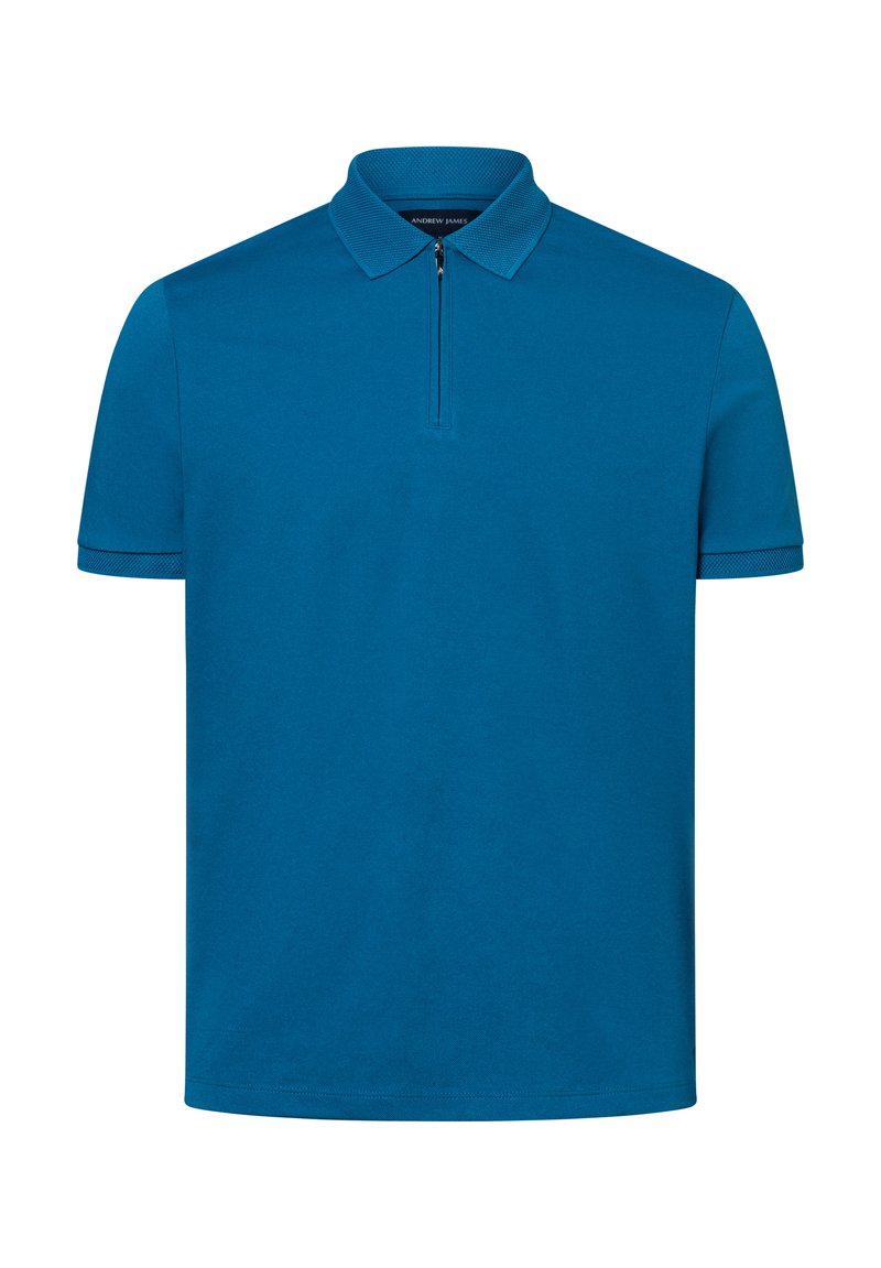 Polohemd in Blau, aus einem glatten Baumwollmix gefertigt. Verfügt über einen Reißverschlusskragen, kurze Ärmel und ein klassisches Schnittdesign.