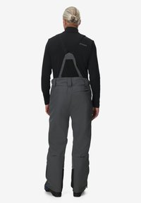 Graue isolierte Schneehosen mit verstellbaren Trägern, verstärkten Säumen und einem Mesh-Rückenteil für Atmungsaktivität, zeichnen sich durch ein elegantes, funktionales Design aus.