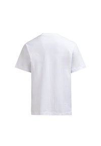 Witte T-shirt met korte mouwen van katoen, voorzien van een ronde hals en een gladde textuur. De achterkant toont een eenvoudig ontwerp.