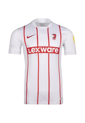 Hvid sportsjersey med korte ærmer og røde lodrette striber, rødt "Lexware" logo henover brystet, rødt fugleemblem og rød Nike swoosh foran.