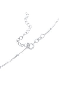 Sølvarmbånd med sammenkoblede cirkulære og snoede kæde sektioner, med en rund lås og justerbar længde for sikker fastgørelse.