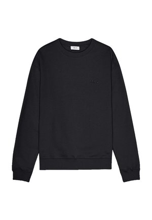 Schwarzes Sweatshirt aus Baumwollmischung mit geripptem Rundhalsausschnitt, langen Ärmeln und einem gestickten Logo auf der Brust.