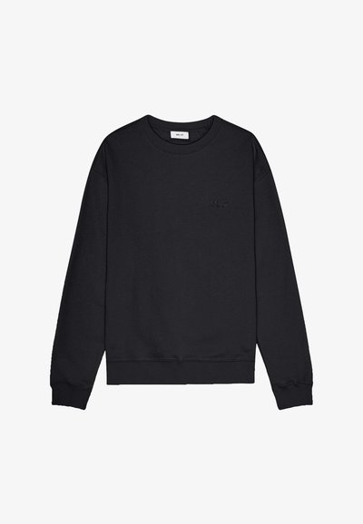 Zwarte sweatshirt van een katoenmix, met een geribbelde ronde hals, lange mouwen en een geborduurd logo op de borst.