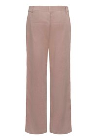 Svijetlo ružičaste hlače s ravnim, širokim krojem. Izrađene od mekog materijala, s dva stražnja džepa i urednim završetkom.