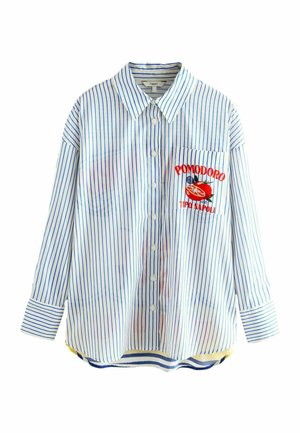 Next PETITE FIT - Button-down blouse - blue white stripe tomato graphic