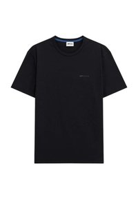 T-shirt in cotone nero con scollatura rotonda. Maniche corte, taglio dritto. Presenta un logo discreto nell'angolo in alto a sinistra.