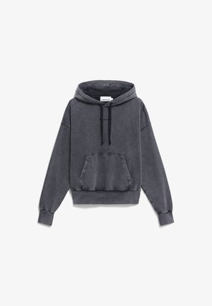 Grijze hoodie gemaakt van zachte stof. Heeft een voorzak, trekkoorden en ribgebreide manchetten. Casual, relaxte fit.