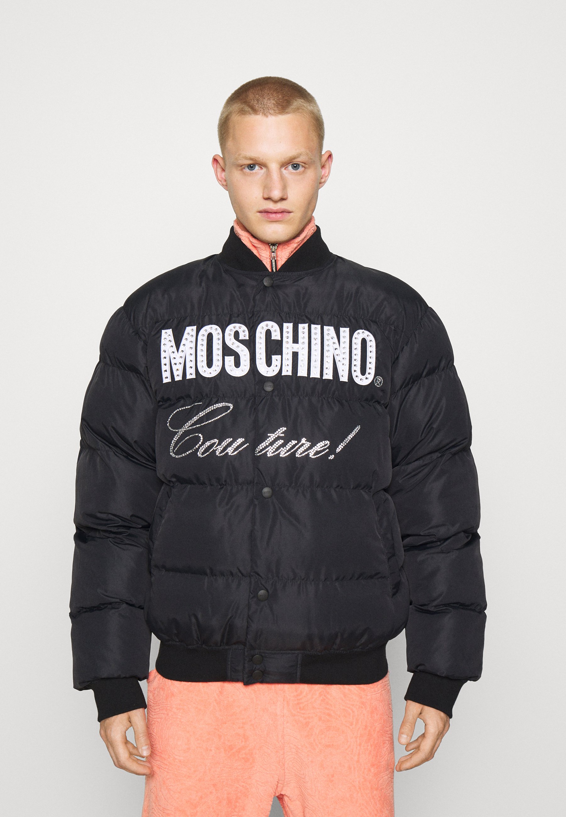 MOSCHINO COUTURE フード付きジャケット MOSCHINO COUTURE Biker Jacket Logo Print Sweater Hoody Black Gold