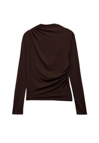 Longsleeve top w ciemno-brązowej tkaninie, z marszczonym teksturowaniem z tyłu oraz gładkim wykończeniem na całej powierzchni.