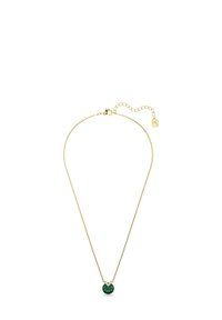 Guldkæde med en rund grøn vedh�æng prydet med små sten, fastgjort med en krabbe-lås og justerbar længde.