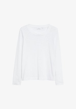 Biała bawełniana koszulka z długim rękawem, o okrągłym dekolcie i prostym, gładkim wzorze, oznaczona rozmiarem 36.