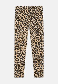 Leopardprint legging in bruin, zwart en beige met een aansluitend, rekbaar ontwerp.