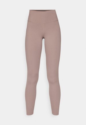 Leggings active cu talie înaltă, de culoare mauve șters, realizate dintr-un material neted și elastic, cu un design fără cusături și fără hardware vizibil.