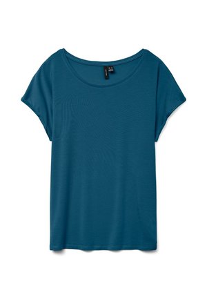 Teal t-shirt met korte mouwen en een ronde halslijn, gemaakt van zachte stof, met een ontspannen pasvorm en een gladde textuur.