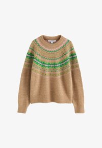 Unselected, camel green fairisle