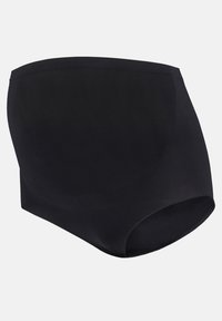 Slip nero seamless a vita alta con texture liscia e ampia fascia in vita, caratterizzato da un retro completo e aperture per le gambe per un maggiore comfort.