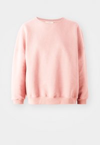 Felpa rosa realizzata in morbido tessuto, con scollatura a girocollo, maniche lunghe e polsini e orlo a coste. Design semplice e minimalista.