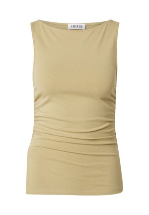 Khaki ärmelloses Top aus weichem Material, mit einem runden Halsausschnitt, gerafften Seiten und einer figurbetonten Form mit geradem Saum.