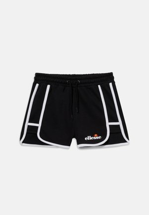 Black athletic shorts with white trim, elastic waistband, drawstring, and "ellesse" logo on left leg.