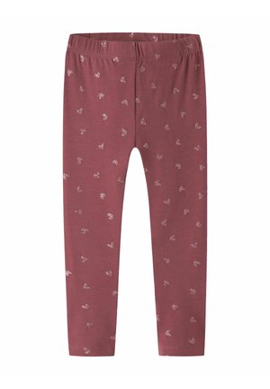 Legging bordeaux pour enfants avec un petit motif floral argenté et une taille élastique.