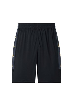 Shorts sportivi neri realizzati in tessuto leggero. Presentano accenti dorati sui lati e una cintura elastica per il massimo comfort.