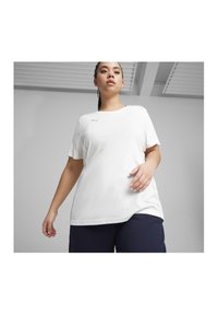 Witte sport t-shirt met korte mouwen, gemaakt van gladde stof, met een klein grijs logo op de linkerschouder en een relaxte pasvorm.