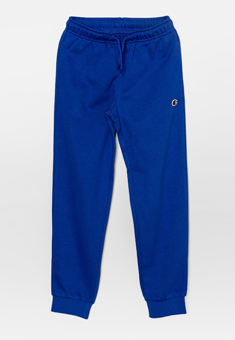 Blauwe katoenen sweatpants met een elastische tailleband, trekkoord en taps toelopende boorden, met een klein logo op de linkse heup.