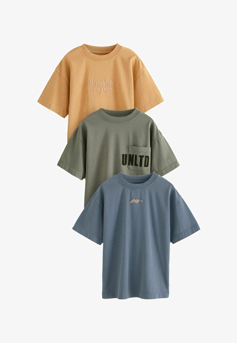 Next RELAXED FIT WASHED SHORT SLEEVE 3 PACK - Tričko s potlačou - blue green yellow