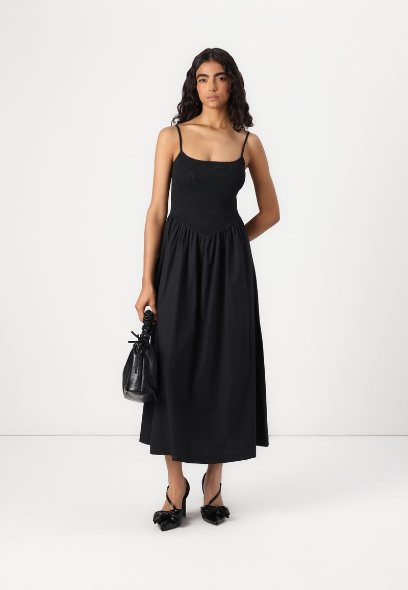 black midi dress sheer sleeves Sheer Sleeve Midi Dress – Taylor Fontaine LLC