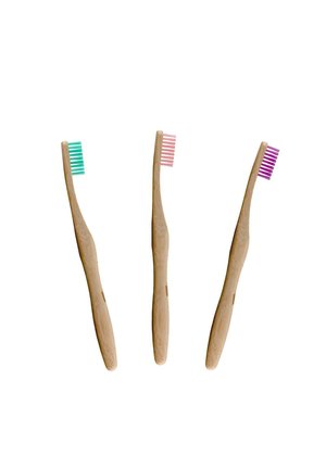 3 PIECE BAMBOO TOOTHBRUSH SET WITH MEDIUM BRISTLES - Bürste - brown
