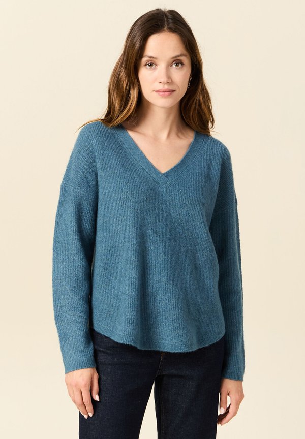 MIT LANGEN ÄRMELN V-AUSSCHNITT - Strickpullover - bleu gris