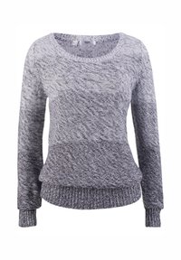 Maglione grigio a maglia con un motivo testurizzato e sfumato. Presenta un colletto rotondo e polsini e orlo a costine. Maniche lunghe.