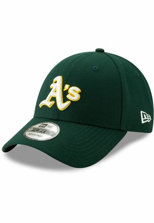 Grüner Baseballschläger mit gesticktem "A's"-Logo in Gelb. Verfügt über einen gebogenen Schirm und ein New Era-Tag an der Seite. Verstellbare Passform.